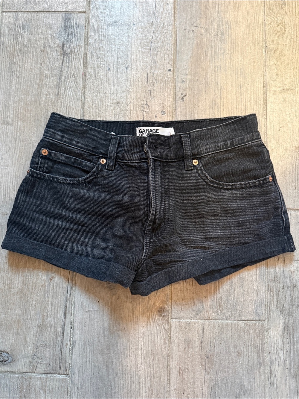 Garage Black Denim Rolled Hem Women's Shorts